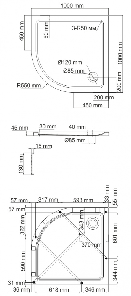 Поддон Wasserkraft Isen 26T23, 100х100х17,5 см, акриловый, белый, радиальный, с сифоном