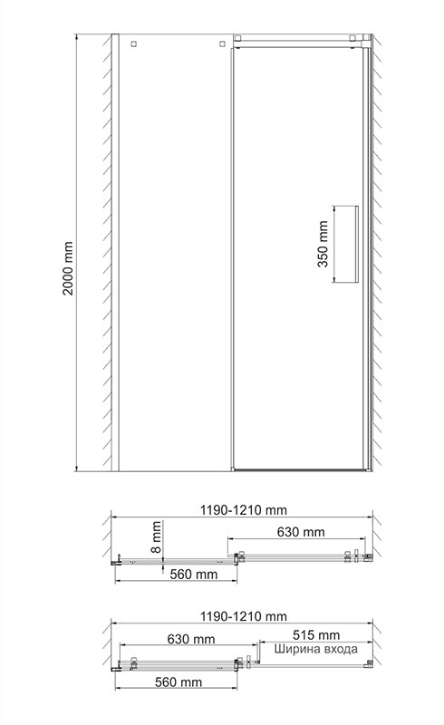Дверь в проём Wasserkraft Alme 15R05, (119-121)х200