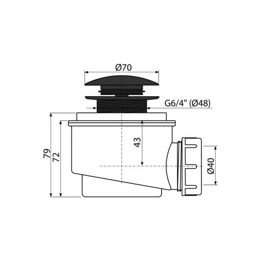 Сифон для поддона AlcaPlast A465Black-50 CLICK/CLACK 1 1/2х40, H72мм, D70мм, черный