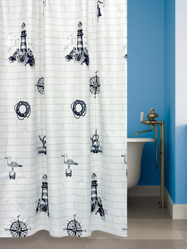 Шторка текстильная для ванной комнаты Bath Plus Charme Shell-Anchor ch17009 180х180 см.